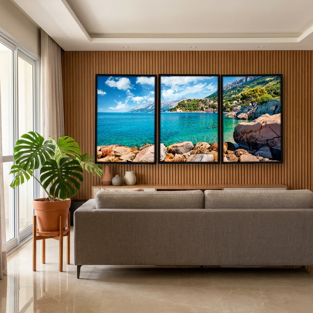 Kit Quadros Decorativos Mar Verde Com Montanhas