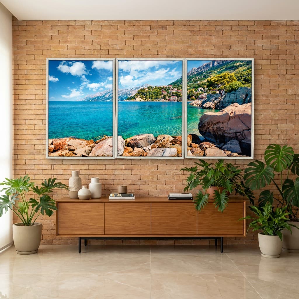 Kit Quadros Decorativos Mar Verde Com Montanhas