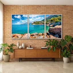 Kit Quadros Decorativos Mar Verde Com Montanhas