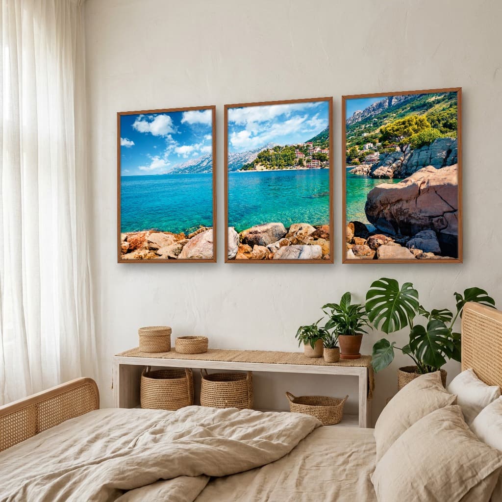 Kit Quadros Decorativos Mar Verde Com Montanhas