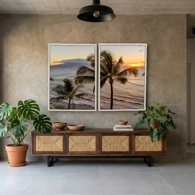 Kit Quadros Decorativos Coqueiro Pôr Do Sol