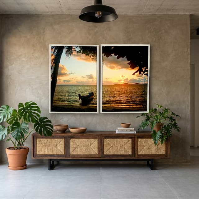 Kit Quadros Decorativos Mar Com Pôr Do Sol