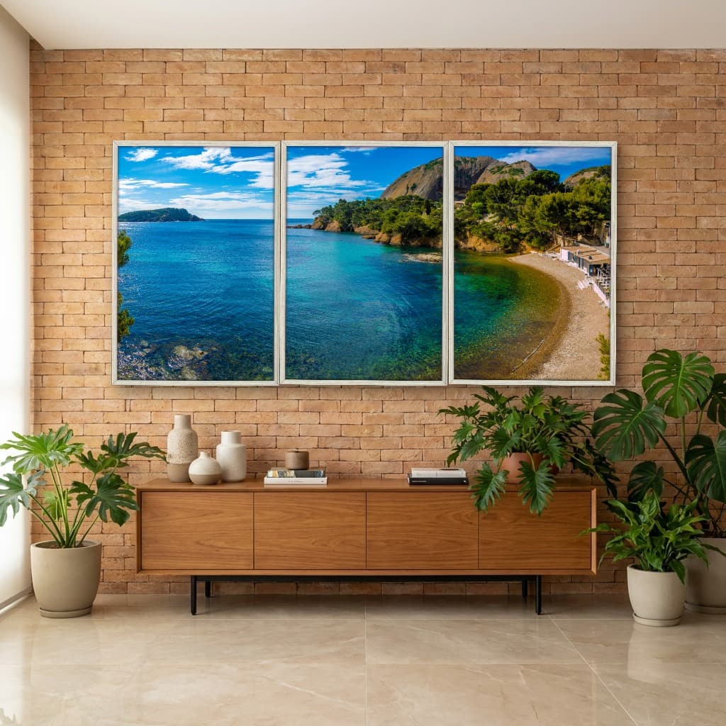 Kit Quadros Decorativos Mar Azul Com Montanha