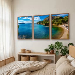 Kit Quadros Decorativos Mar Azul Com Montanha