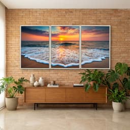 Kit Quadros Decorativos Mar Com Pôr Do Sol