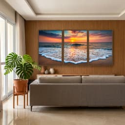 Kit Quadros Decorativos Mar Com Pôr Do Sol