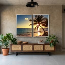 Kit Quadros Decorativos Coqueiro Pôr Do Sol