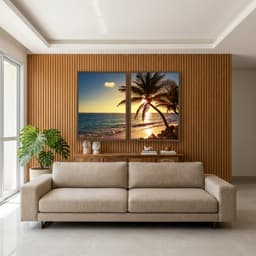 Kit Quadros Decorativos Coqueiro Pôr Do Sol