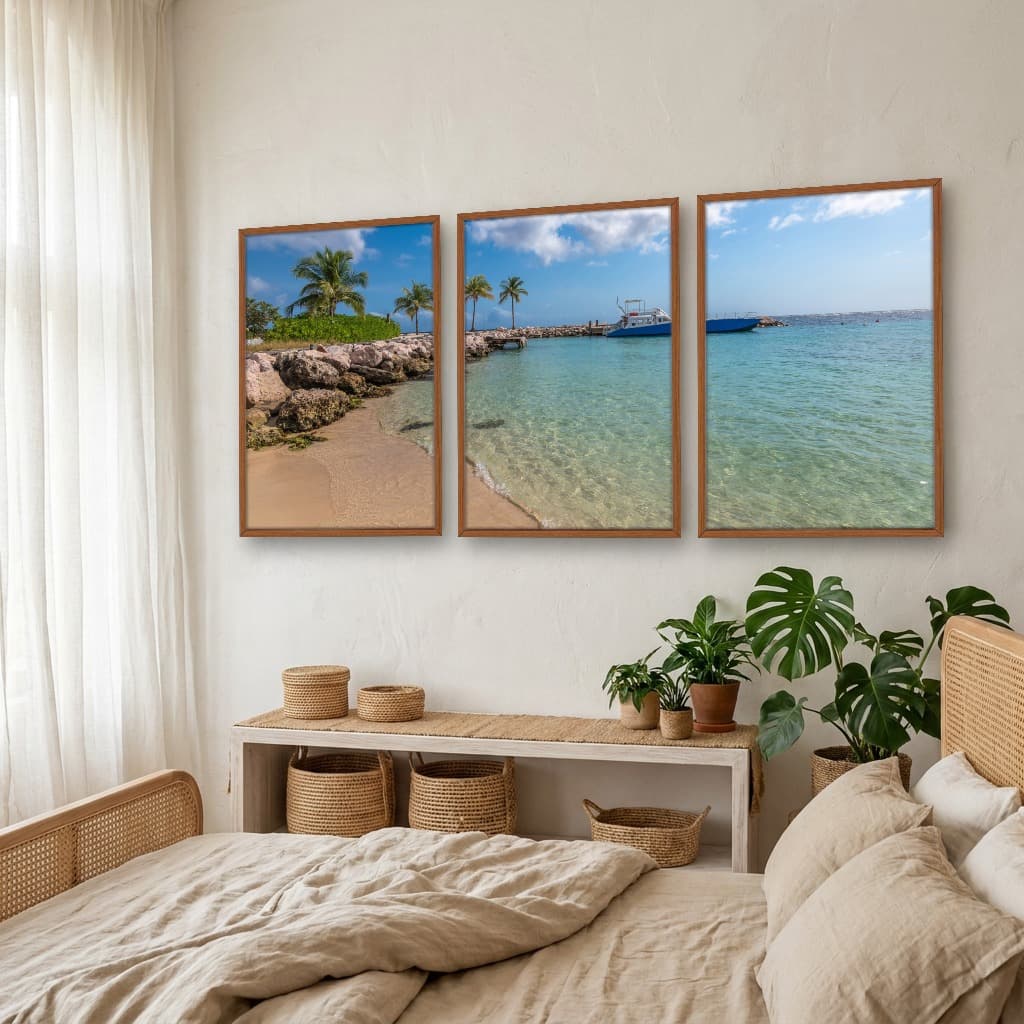 Kit Quadros Decorativos Navio Com Coqueiro