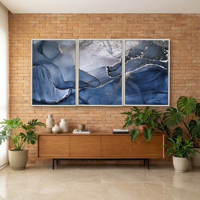 Kit Quadros Decorativos Mármore Azul