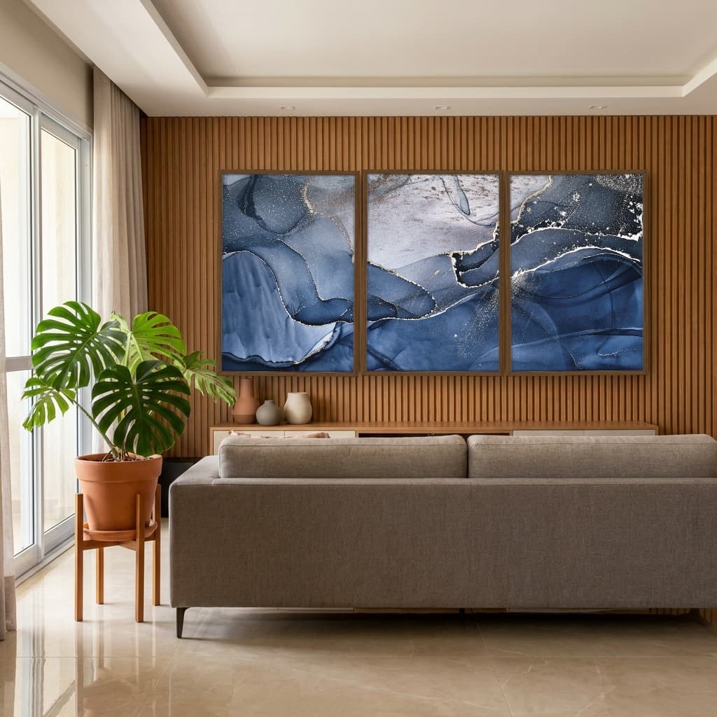 Kit Quadros Decorativos Mármore Azul