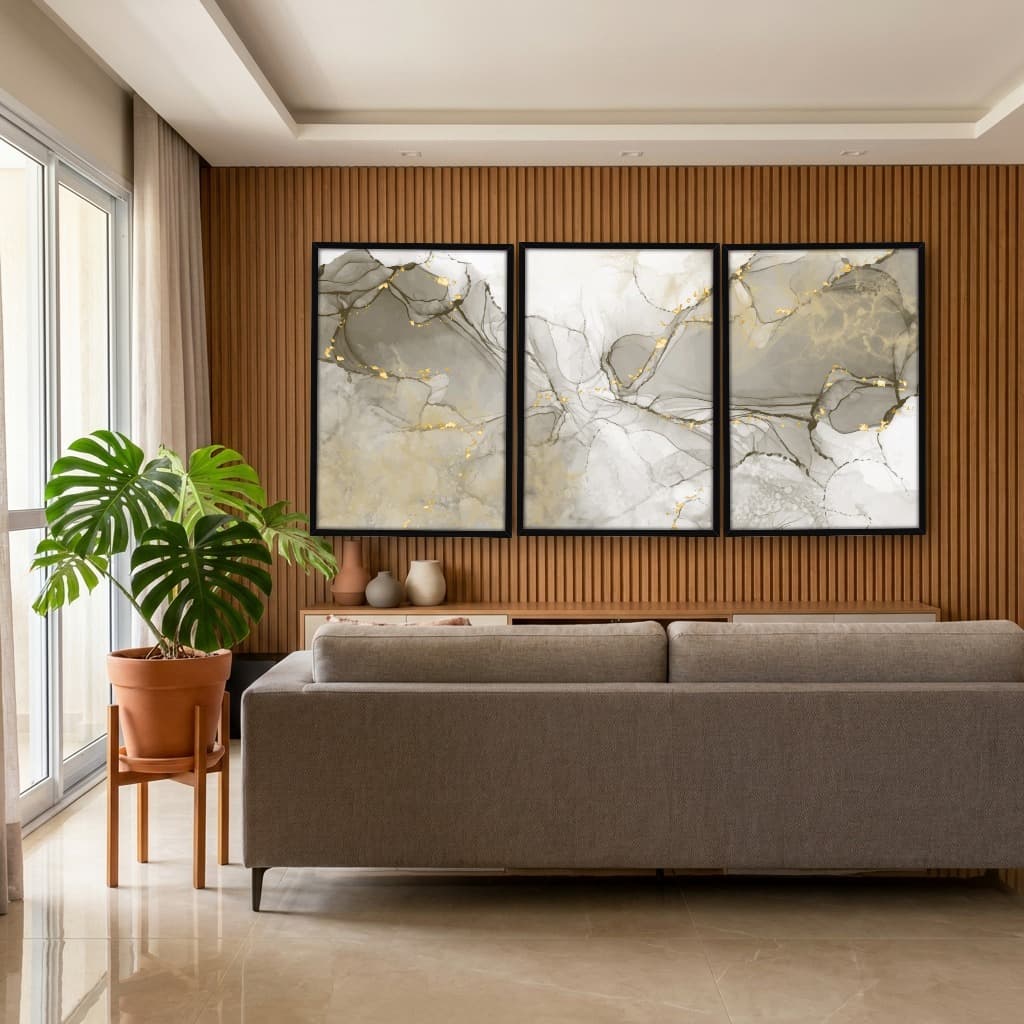 Kit Quadros Decorativos Dourado Mármore