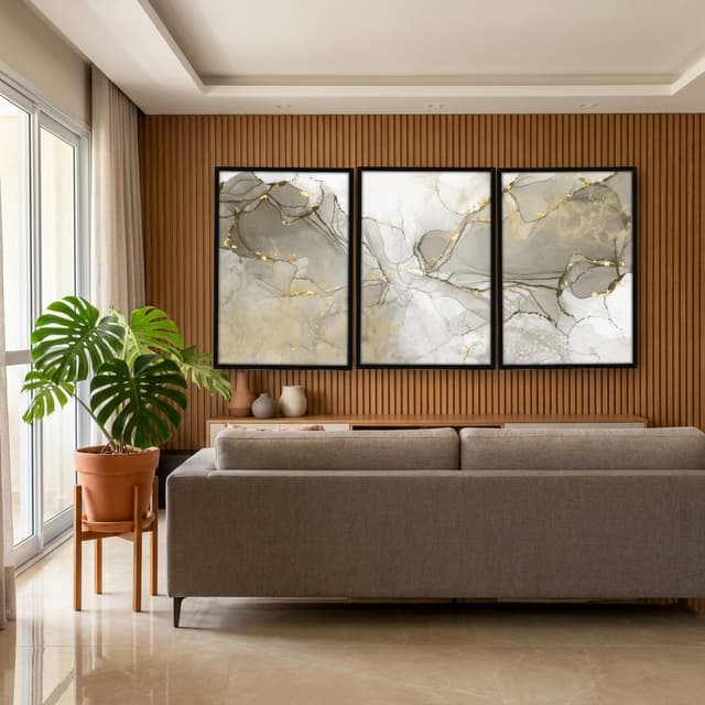 Kit Quadros Decorativos Dourado Mármore