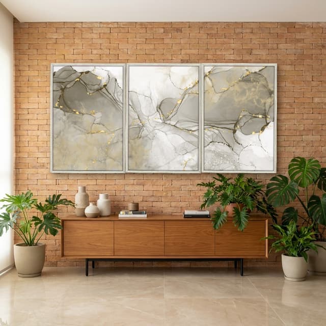 Kit Quadros Decorativos Dourado Mármore
