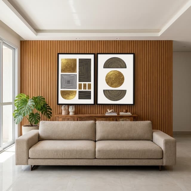 Kit Quadros Decorativos Formas Douradas