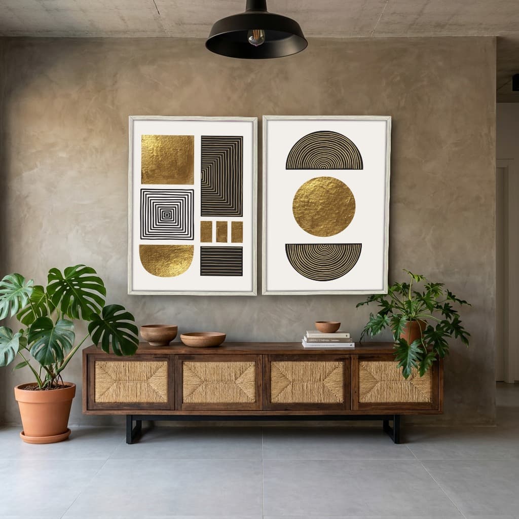Kit Quadros Decorativos Formas Douradas