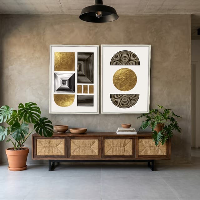 Kit Quadros Decorativos Formas Douradas
