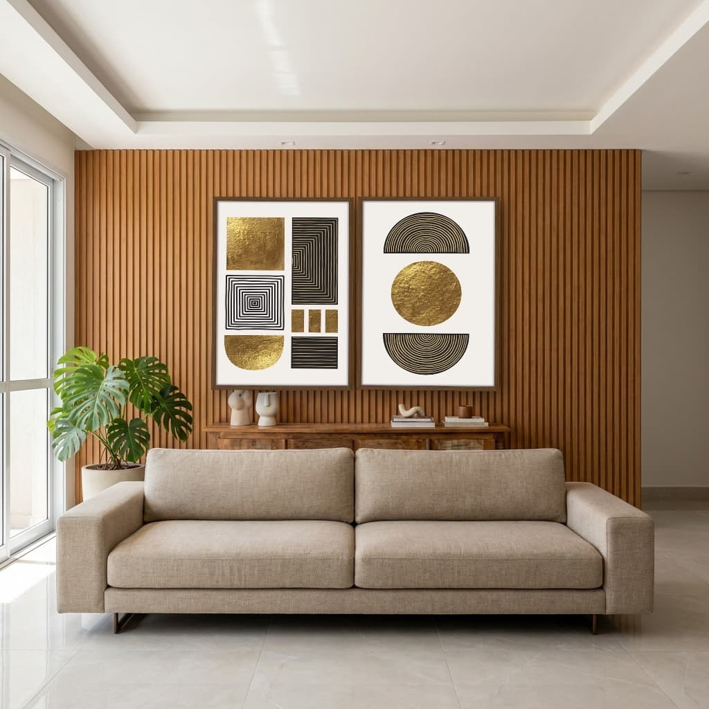 Kit Quadros Decorativos Formas Douradas
