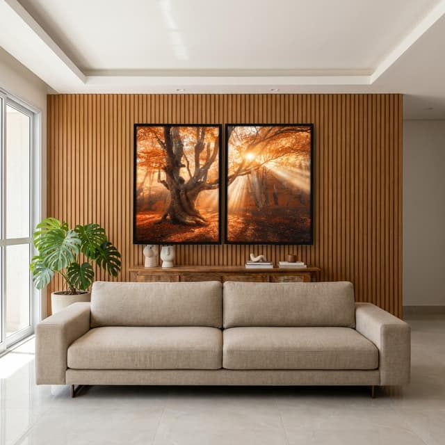 Kit Quadros Decorativos Folhas Laranja