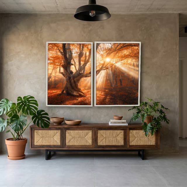 Kit Quadros Decorativos Folhas Laranja