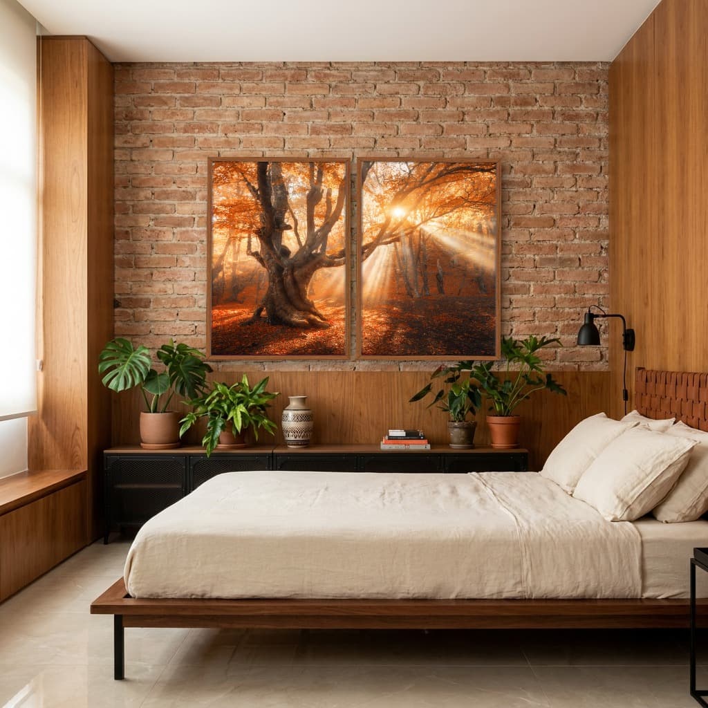 Kit Quadros Decorativos Folhas Laranja