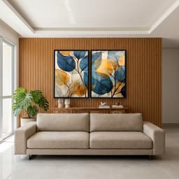 Kit Quadros Decorativos Folhas Amarelo E Azul