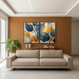 Kit Quadros Decorativos Folhas Amarelo E Azul