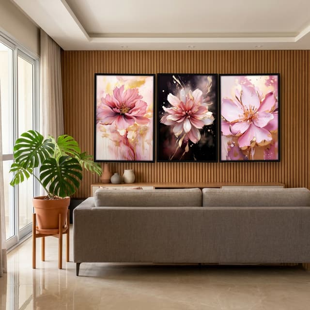 Kit Quadros Decorativos Flor Rosa