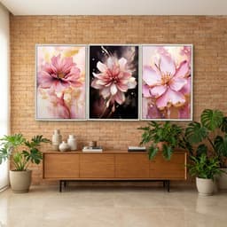 Kit Quadros Decorativos Flor Rosa