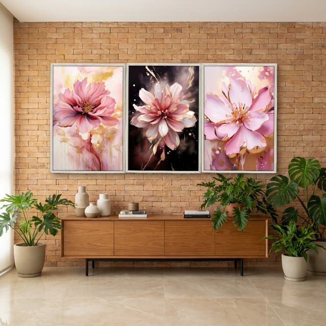 Kit Quadros Decorativos Flor Rosa