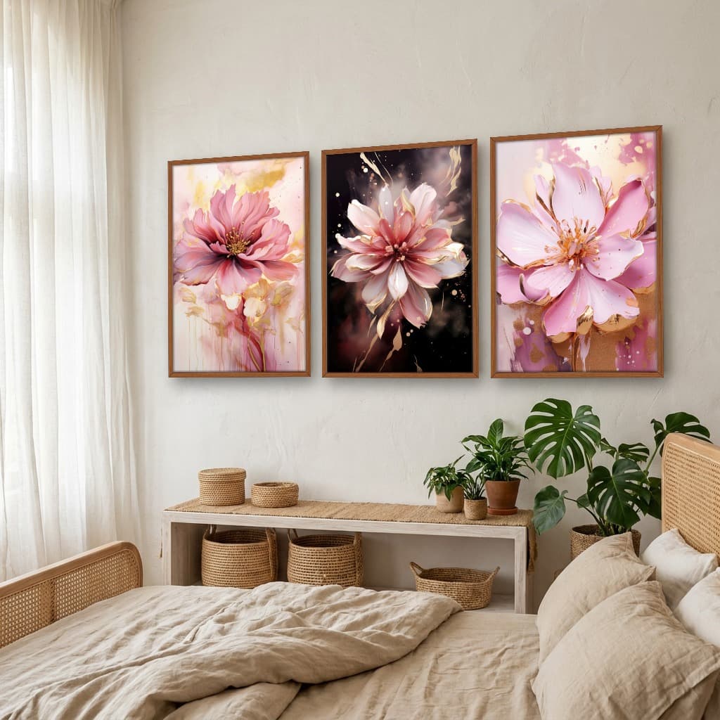 Kit Quadros Decorativos Flor Rosa