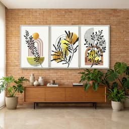 Kit Quadros Decorativos Planta Abstrata Dourada