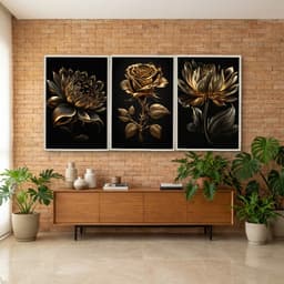Kit Quadros Decorativos Planta Dourada