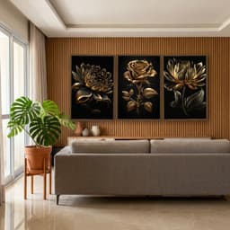 Kit Quadros Decorativos Planta Dourada
