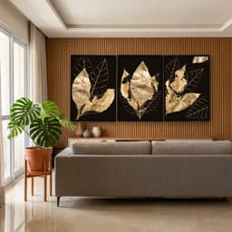 Kit Quadros Decorativos Planta Dourada