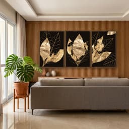 Kit Quadros Decorativos Planta Dourada