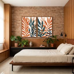 Kit Quadros Decorativos Folhas Laranja E Azul