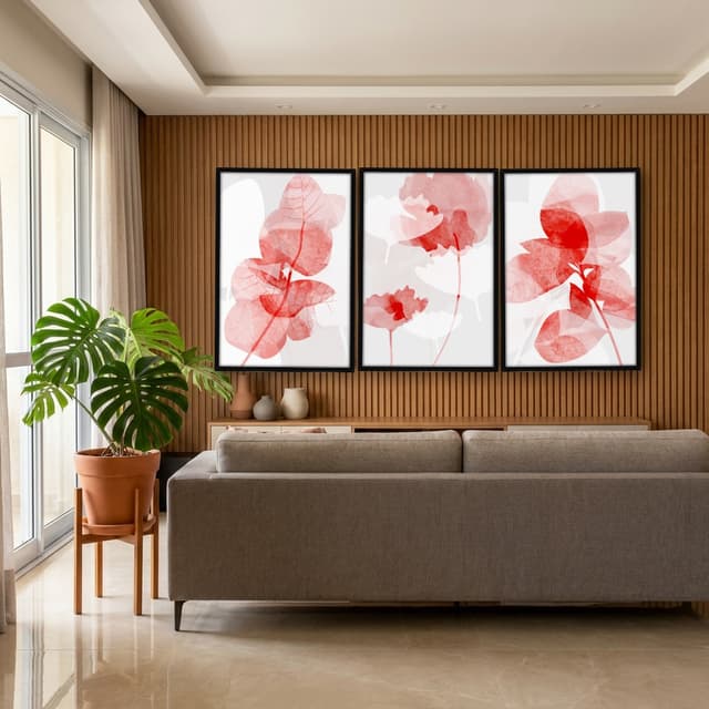 Kit Quadros Decorativos Flor Vermelha