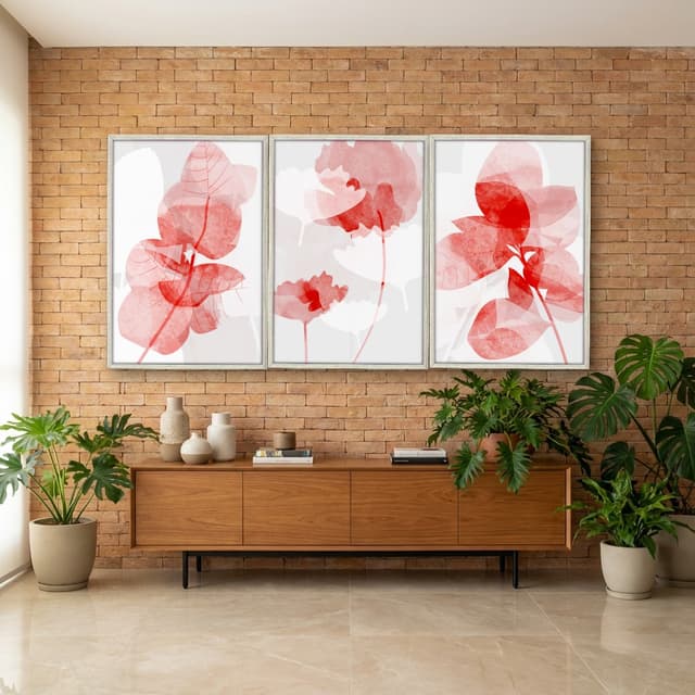Kit Quadros Decorativos Flor Vermelha