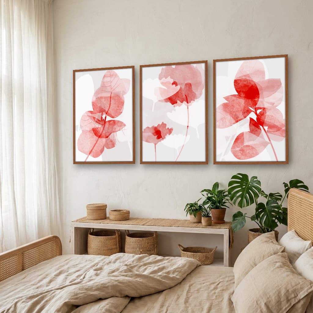 Kit Quadros Decorativos Flor Vermelha
