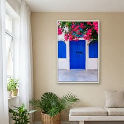 Quadro Decorativo Porta Azul Com Rosas