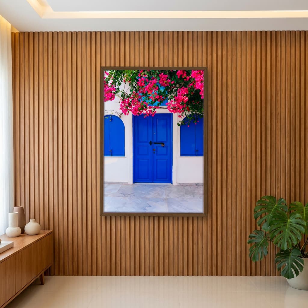 Quadro Decorativo Porta Azul Com Rosas