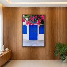 Quadro Decorativo Porta Azul Com Rosas
