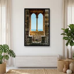 Quadro Decorativo Janela Com Vista Para O Mar