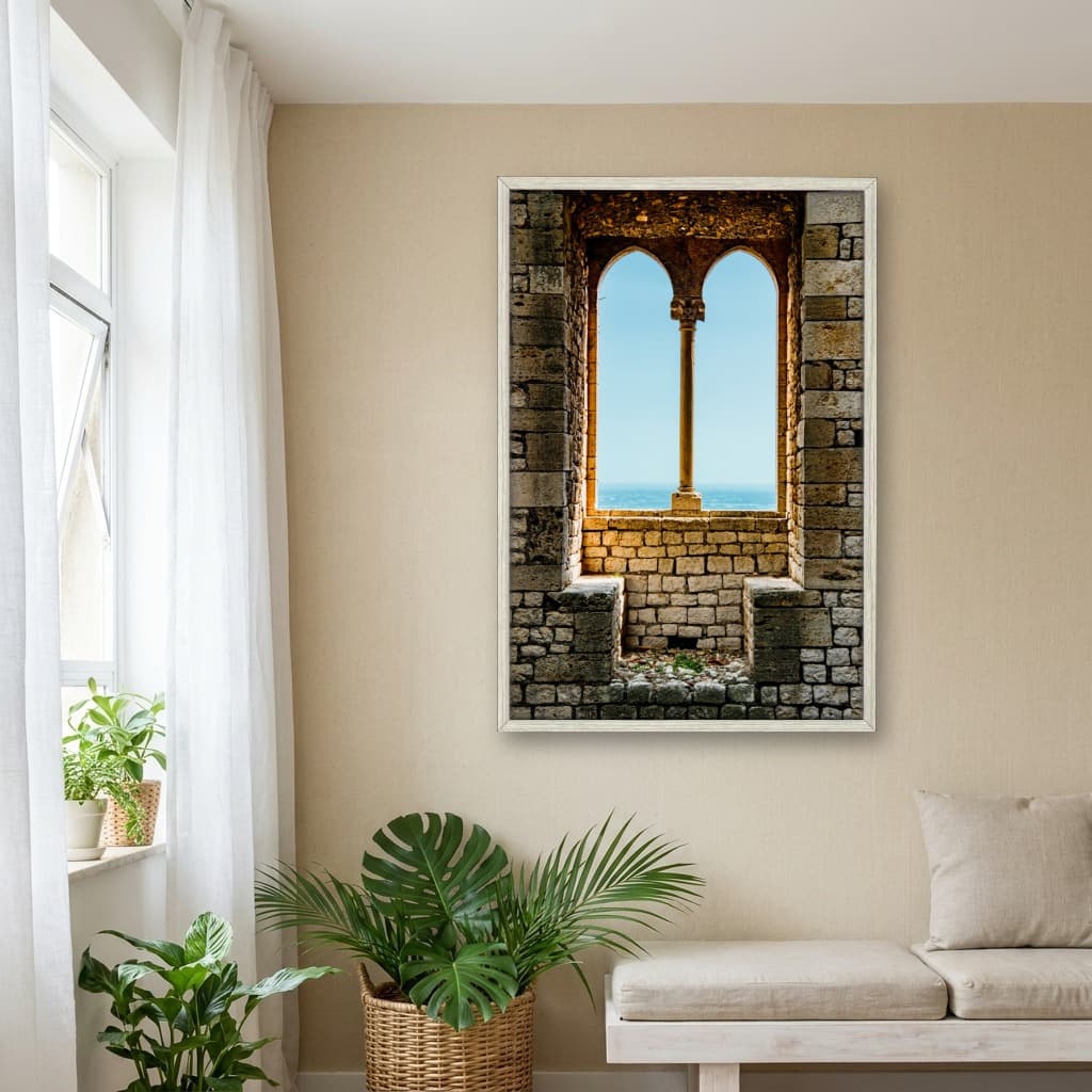Quadro Decorativo Janela Com Vista Para O Mar