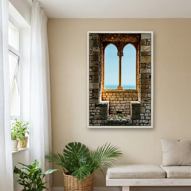 Quadro Decorativo Janela Com Vista Para O Mar