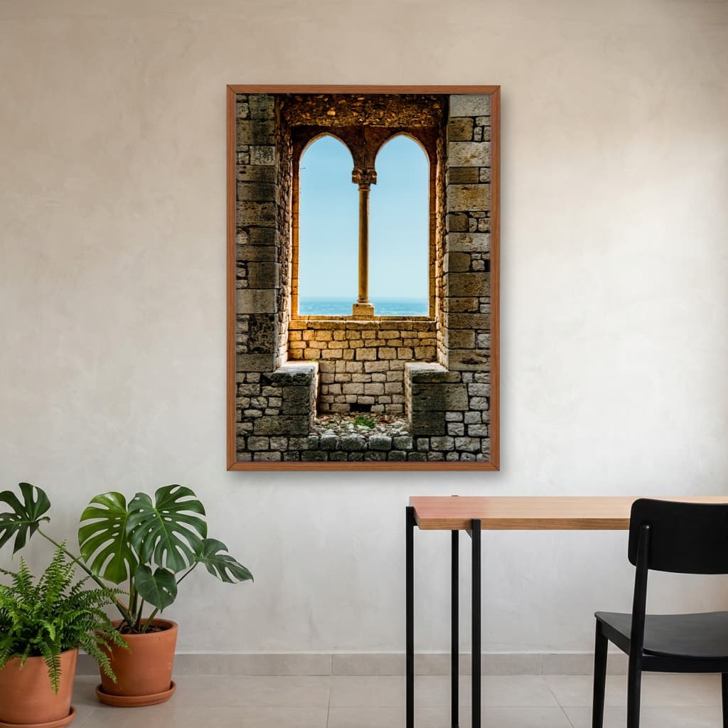 Quadro Decorativo Janela Com Vista Para O Mar