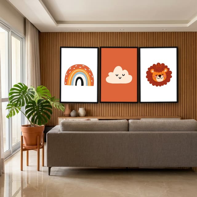 Kit Quadros Decorativos Leão Nuvem E Arco Íris