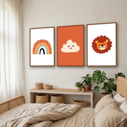 Kit Quadros Decorativos Leão Nuvem E Arco Íris