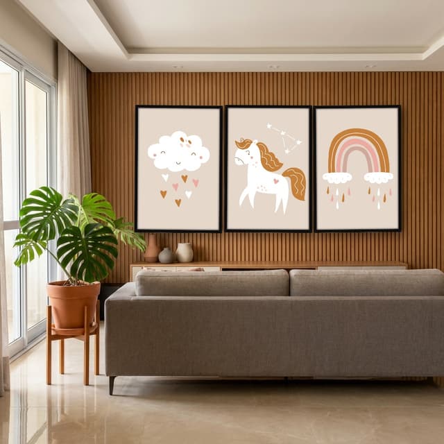 Kit Quadros Decorativos Unicórnio E Arco Íris
